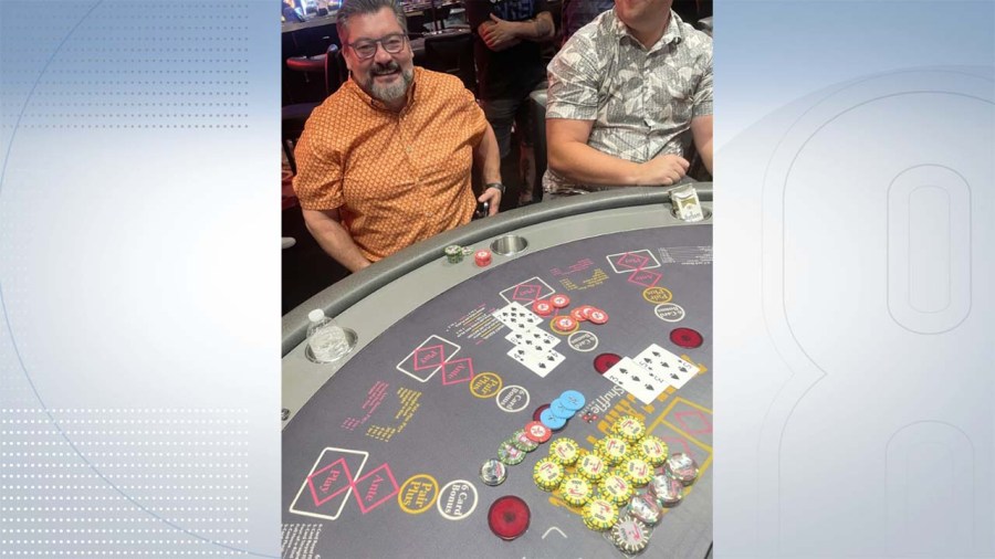 Derek B. celebrates his win at Flamingo Las Vegas